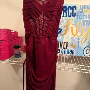Women's Ruched Cutout Evening Dress - Burgundy